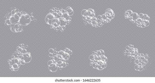 Bath foam soap with bubbles isolated vector illustration on transparent background. Set of shampoo and soap foam lather vector illustration