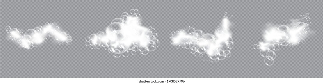 Bath foam soap with bubbles isolated vector illustration on transparent background. Set of shampoo and soap foam lather vector illustration