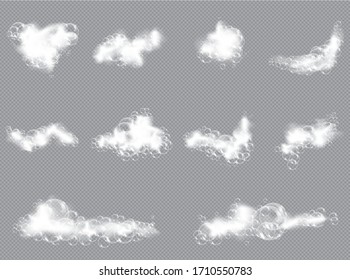 Bath foam soap with bubbles isolated vector illustration on transparent background. Set of shampoo and soap foam lather vector illustration