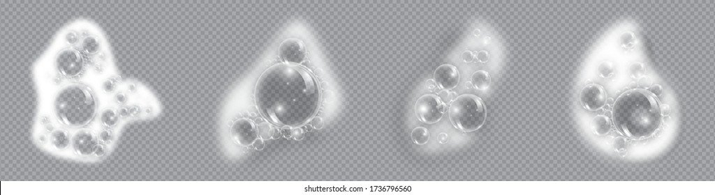 Bath foam soap with bubbles isolated vector illustration on transparent background. Set of shampoo and soap foam lather vector illustration