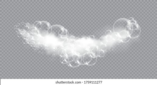 Jabón de espuma de baño con burbujas aisladas ilustraciones vectoriales sobre fondo transparente. Ilustración vectorial de la espuma de champú y jabón