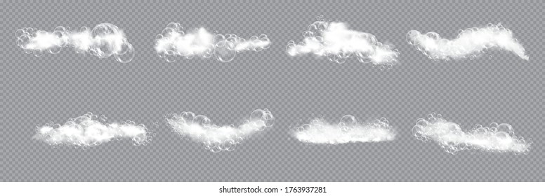 Bath foam soap with bubbles isolated vector illustration on transparent background. Set of shampoo and soap foam lather vector illustration