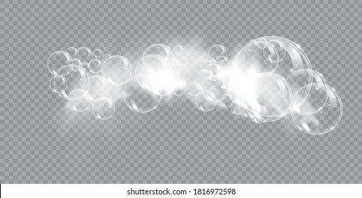 Bath Foam Soap With Bubbles Isolated Vector Illustration On Transparent Background. Shampoo And Soap Foam Lather Vector Illustration