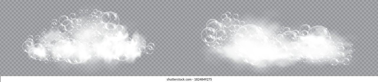 Bath foam soap with bubbles isolated vector illustration on transparent background. Set of shampoo and soap foam lather vector illustration