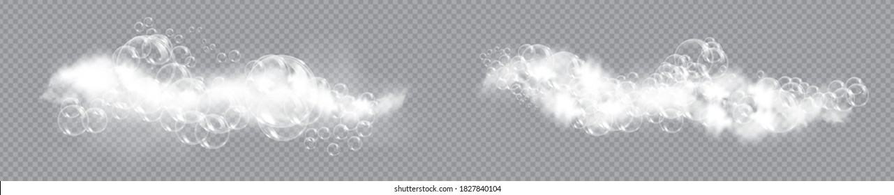 Bath foam soap with bubbles isolated vector illustration on transparent background. Set of shampoo and soap foam lather vector illustration