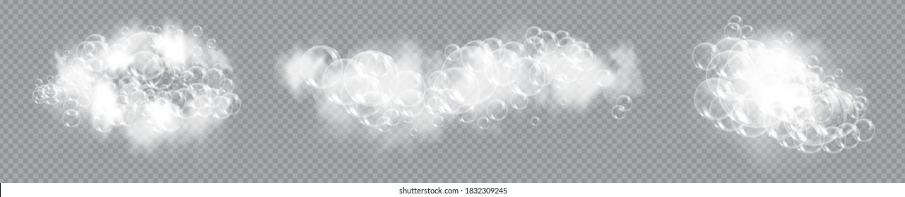 Bath foam soap with bubbles isolated vector illustration on transparent background. Set of shampoo and soap foam lather vector illustration