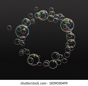 Bath foam soap with neon bubbles isolated vector illustration on transparent background. Colorful cloud of blowing bubbles and soapy foam