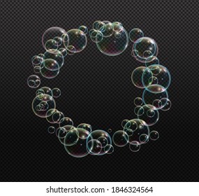 Bath foam soap with neon bubbles isolated vector illustration on transparent background. Colorful cloud of blowing bubbles and soapy foam