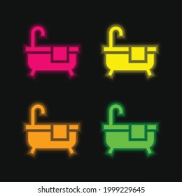 Bath four color glowing neon vector icon