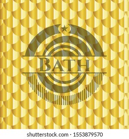 Bath gold shiny badge. Scales pattern. Vector Illustration. Detailed.