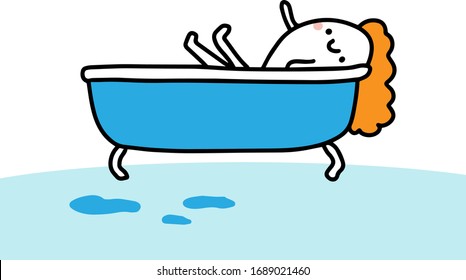 Bath hand drawn vector illustration in cartoon comic style woman inside relaxing spa print poster card