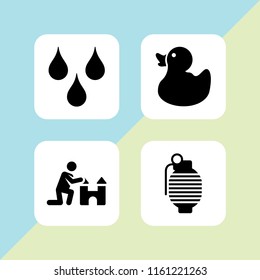 bath icon. 4 bath set with sand castle, bomb, duck and shower vector icons for web and mobile app
