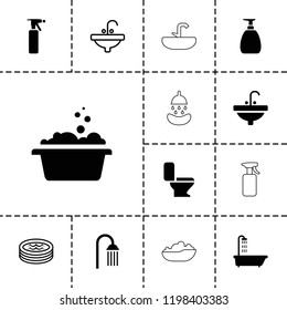 Bath icon. collection of 13 bath filled and outline icons such as shower, spray bottle, sink, soap, toilet. editable bath icons for web and mobile.