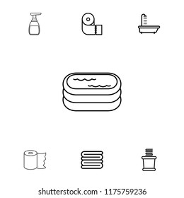 Bath icon. collection of 7 bath outline icons such as shower, towels, paper towel, soap. editable bath icons for web and mobile.