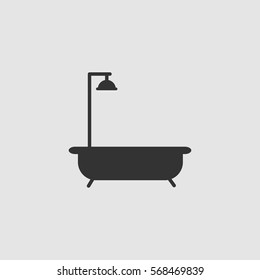 Bath icon flat. Black pictogram on grey background. Vector illustration symbol