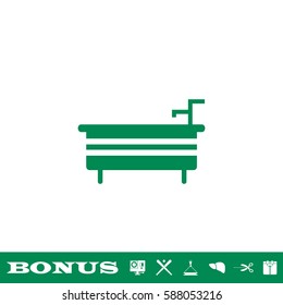 Bath icon flat. Green pictogram on white background. Vector illustration symbol and bonus button