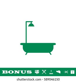 Bath icon flat. Green pictogram on white background. Vector illustration symbol and bonus button