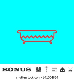 Bath icon flat. Red pictogram on blue background. Vector illustration symbol and bonus buttons Music center, corkscrew, credit card, house, drum