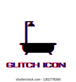 Bath icon flat. Simple pictogram - Glitch effect. Vector illustration symbol
