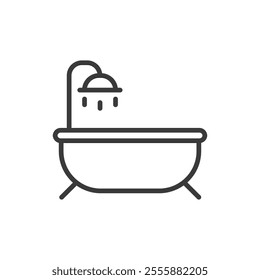 Bath, icon in line design. Bath, bathtub, shower, bathroom, hygiene, relaxation, water on white background vector. Bath editable stroke icon