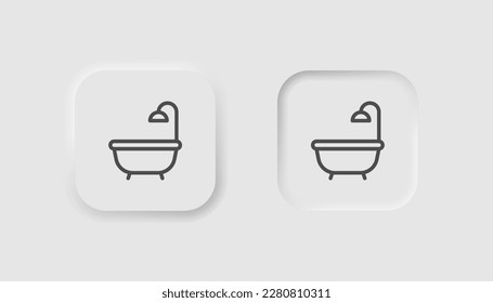 Bath icon in neumorphism style. Icons for business, white UI, UX. Shower symbol. Bathroom, soap, hygiene, tub, hotel. Neumorphic style. 