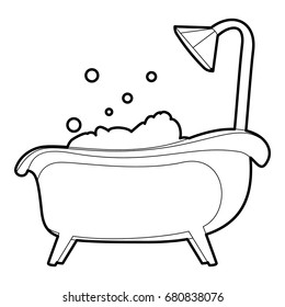 Bath icon in outline style isolated on white vector illustration
