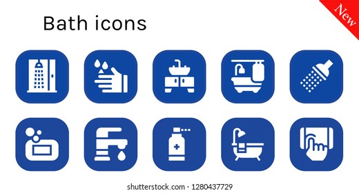  bath icon set. 10 filled bath icons. Simple modern icons about  - Shower, Wash, Sink, Bathtub, Soap, Faucet, Antiseptic, Tap