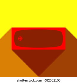 Bath Icon. Top view. Vector. Red icon with two flat reddish shadows on yellow background.