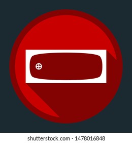 Bath Icon. Top view. White icon with shadow on round red button at dark cyan background. Illustration.