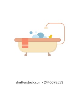 Bath icon vector. Bathroom cute color concept icon. Simple shower vector. A bathtub in a simple multi-colored style. Interior icon for web design. Bathroom furniture.