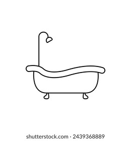 Bath icon vector linear style. Outline shower logo vector. Concept of bathing and washing icon. Ceramic bathtub in a simple style. Concept for applications bath symbol for web design.