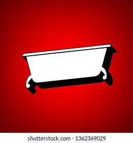 Bath Icon. Vector. Perspective view of white icon with black outline at reddish background.