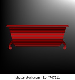 Bath Icon. Vector. Striped red and black icon at gradient blackish background. Zebra.