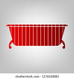 Bath Icon. Vector. Vertically divided icon with colors from reddish gradient in gray background with light in center.