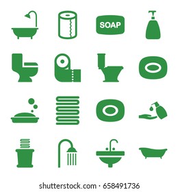 Bath icons set. set of 16 bath filled icons such as soap, soap, towels, toilet, paper towel, shower, liquid soap, sink
