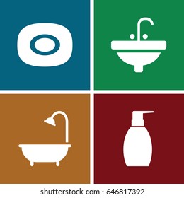 Bath icons set. set of 4 bath filled icons such as soap, bottle soap, shower
