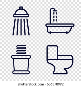 Bath icons set. set of 4 bath outline icons such as shower, towels