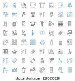 bath icons set. Collection of bath with beach towel, shower, sponge, bathtub, sink, duck, sauna, towel, wiping, hotel, towels, hand wash, russian banya. Editable and scalable bath icons.