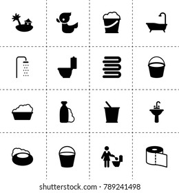 Bath icons. vector collection filled bath icons. includes symbols such as bucket, soap, shampoo, basin, toilet bowl, sink, bath. use for web, mobile and ui design.