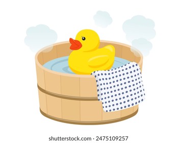 Bad Bild_Ente schwimmend in einem Eimer_Vektorillustration
