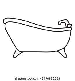 Bath isolated on white background. Bathtub icon.Baby bathtub. Taking bath.Tub bathroom.Vector flat illustration.Home bath sink faucet.Bathroom symbol. Stainless steel crane .Straight Baths.