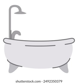 Bath isolated on white background. Bathtub icon.Baby bathtub. Taking bath.Tub bathroom.Vector flat illustration.Home bath sink faucet.Bathroom symbol. Stainless steel crane .Straight Baths.