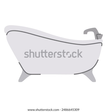 Bath isolated on white background. Bathtub icon.Baby bathtub.  Taking bath.Tub bathroom.Vector flat illustration.Home bath sink faucet.Bathroom symbol. Stainless steel crane .Straight Baths.