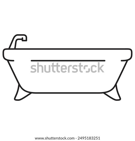 Bath isolated on white background. Bathtub icon.Baby bathtub. Taking bath.Tub bathroom.Vector flat illustration.Home bath sink faucet.Bathroom symbol. Stainless steel crane .Straight Baths.