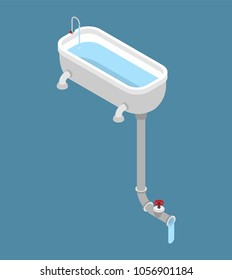 Bath Isometric Isolated. Water Pipes. Pipe For Water Removal. Sewerage . Vector Illustration