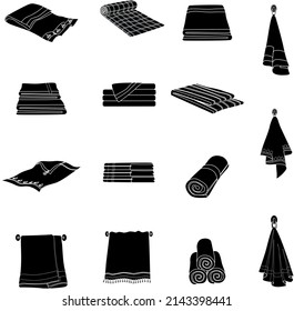Toallas de baño y cocina conjunto de iconos de colección de vectores planos en blanco y negro