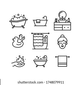 Bath line art icons set. Editable stroke