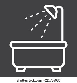 Bath line icon, Furniture and interior element, vector graphics, a linear pattern on a black background, eps 10.