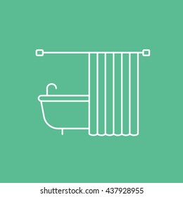 Bath Line Icon On Green Background