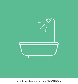 Bath Line Icon On Green Background
